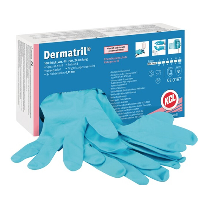 KCL Nitril-Einmalhandschuhe Dermatril 740 blau 100 Stück pro Box