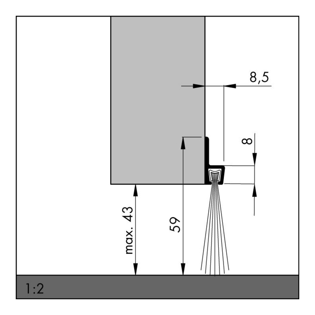 ELLEN Bande d'étanchéité de porte IBS 60, 0308403 2500mm Aluminium couleur alu