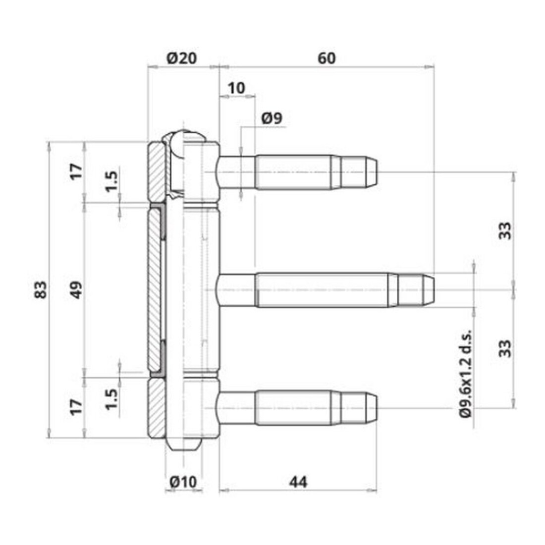ELLEN Einbohrband 3tlg.Holz, mit Nb, verzinkt Rollen ø 20, Türgew. 80kg