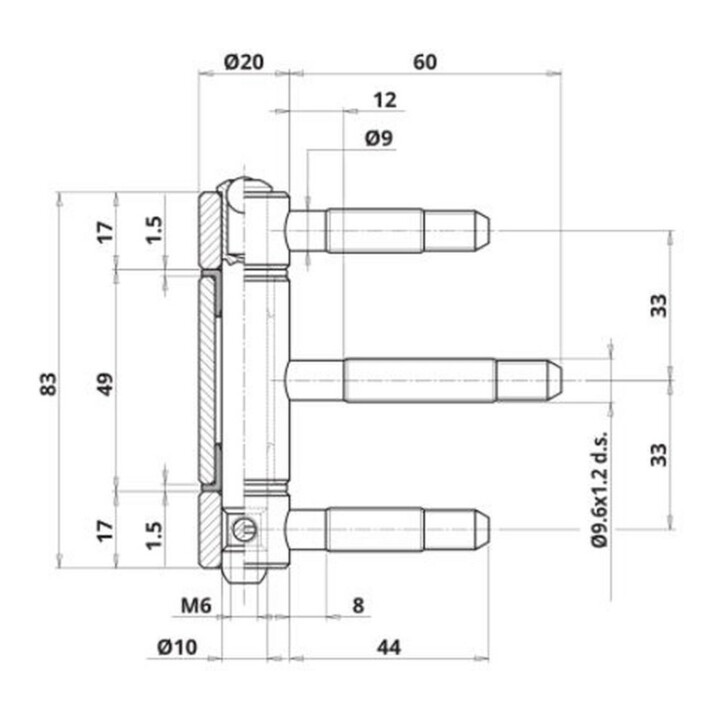 ELLEN Einbohrband mit STS 3tlg. Holz,m.Nb,verz. Rollen ø 20, Türgew. 80kg