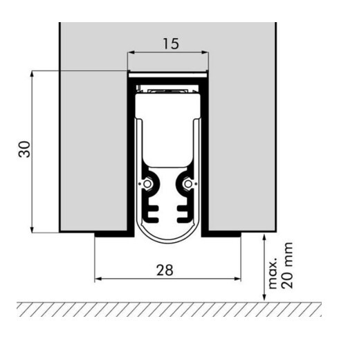 ELLEN Joint de seuil de porte automatique, Omega si, 958 mm pour encastrement et montage visible