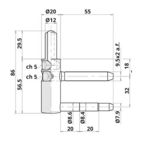 ELLEN Partie cadre avec STS Exacta 2 pcs 3D, roulettes zinguées Ø 20, poids porte 120kg