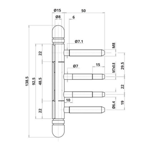 ELLEN Paumelle design RK, 3 pcs nickel mat Ø rouleaux 15, poids porte 60 kg