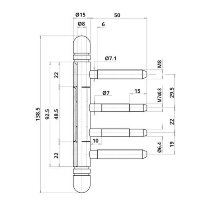 ELLEN Paumelle design RK, 3 pcs nickel mat Ø rouleaux 15, poids porte 60 kg