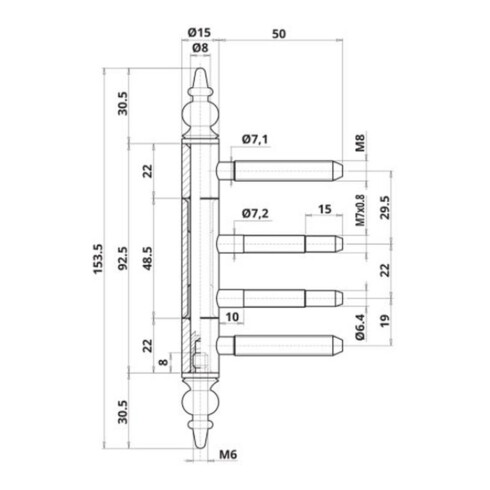 ELLEN Paumelle Design ZK, 3 pcs dorées, rouleaux ø 15, poids porte 60 kg