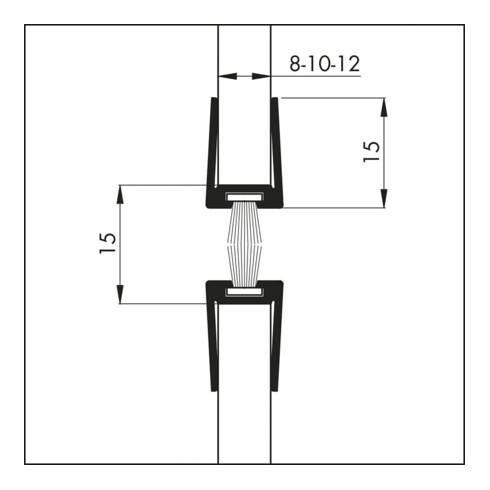 ELLEN Profil de porte en verre GDP avec brosse PP souple, alu argent, L2250, TS 8