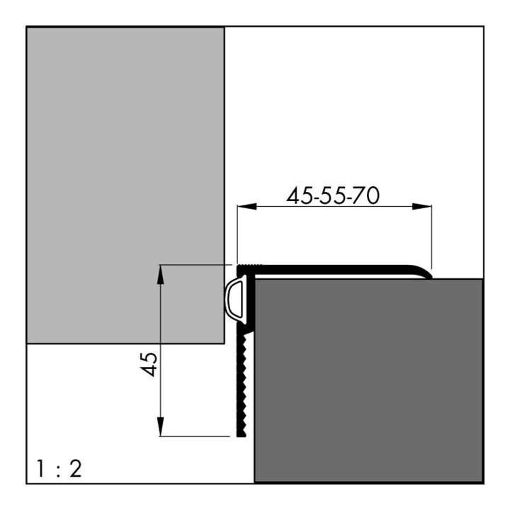ELLEN Rail de rénovation ARP 45 incliné alu argent, L45 x H45 x P3600