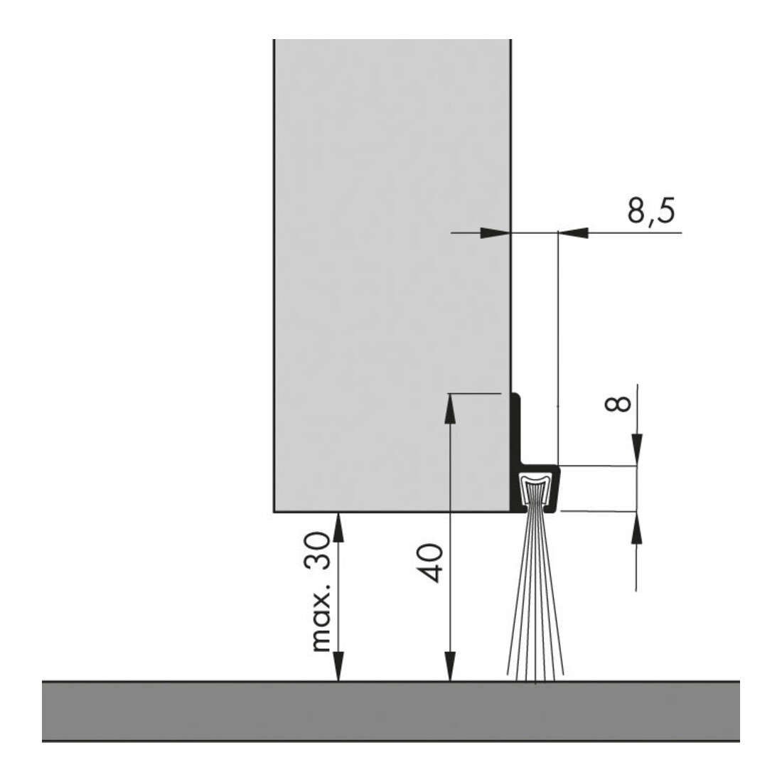 ELLEN Tor-Türdichtschiene IBS 40 0309302, 2500mm Aluminium alufarben