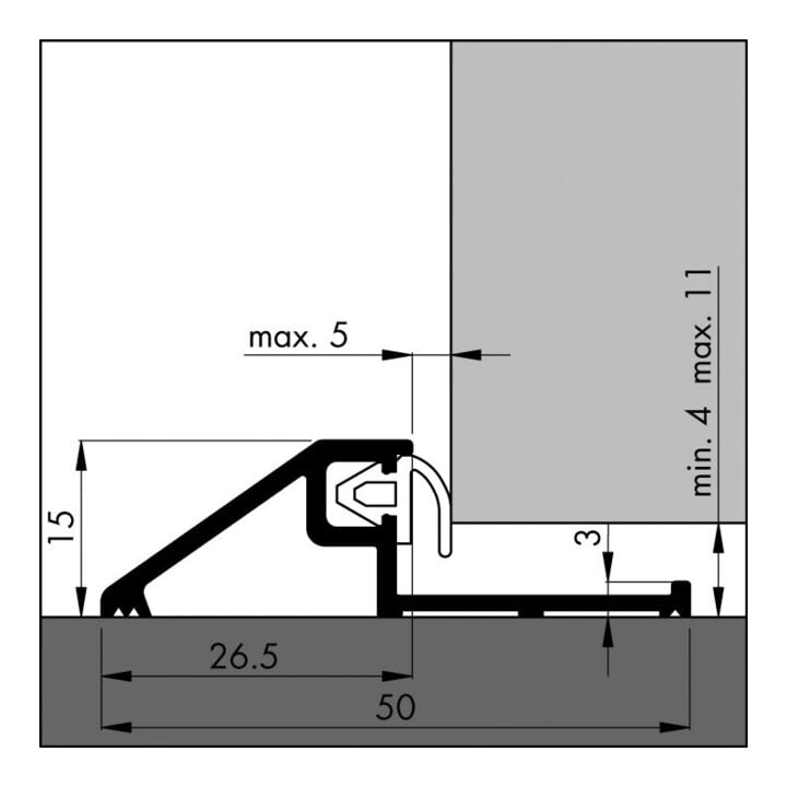 ELLEN Türanschlagschiene AKW 2 z. schrauben Alu silber,Br50 x H15 x L1000