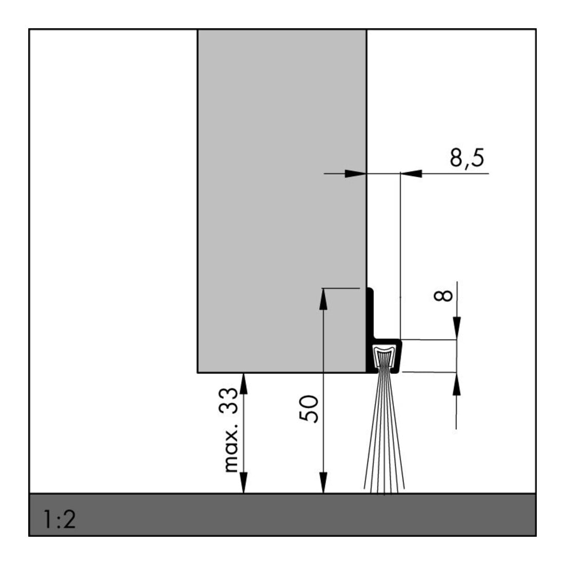 ELLEN Türbodendichtung IBS 50 z. schrauben Alu silber, H50 x L3000, BH30