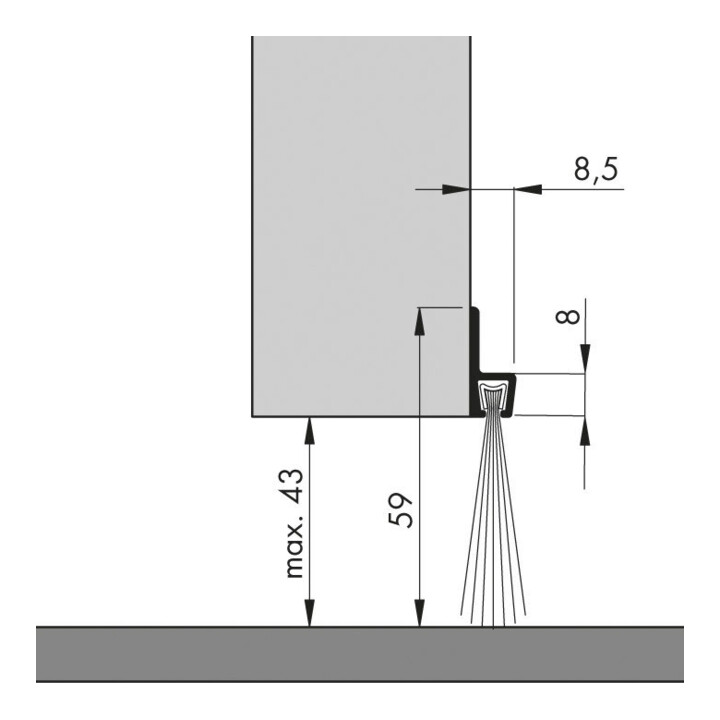 ELLEN Türbodendichtung IBS 60 ungebohrt, Alu silber, H60 x L1000, BH40