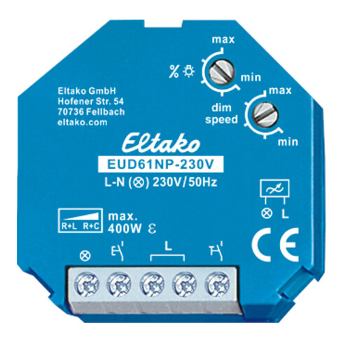 Eltako Universal-Dimmschalter ohne N f.R+L+C-Last. EUD61NP-230V