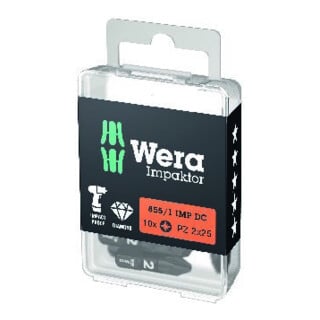 Embout 855/1 IMP DC PZD2 L.25mm 1/4 pouce C6,3 Impaktor,DC Boîte de 10 embouts WERA