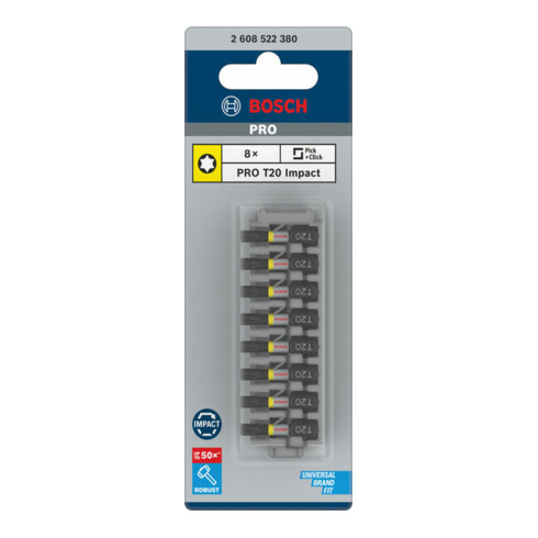 Embout de tournevis Bosch Impact Control 8 pièces avec T20 25 mm