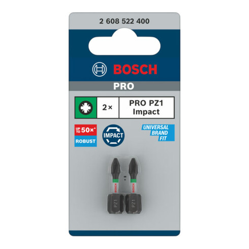 Embout de vissage Impact Control Bosch, 25 mm, 2xPZ1. Pour tournevis