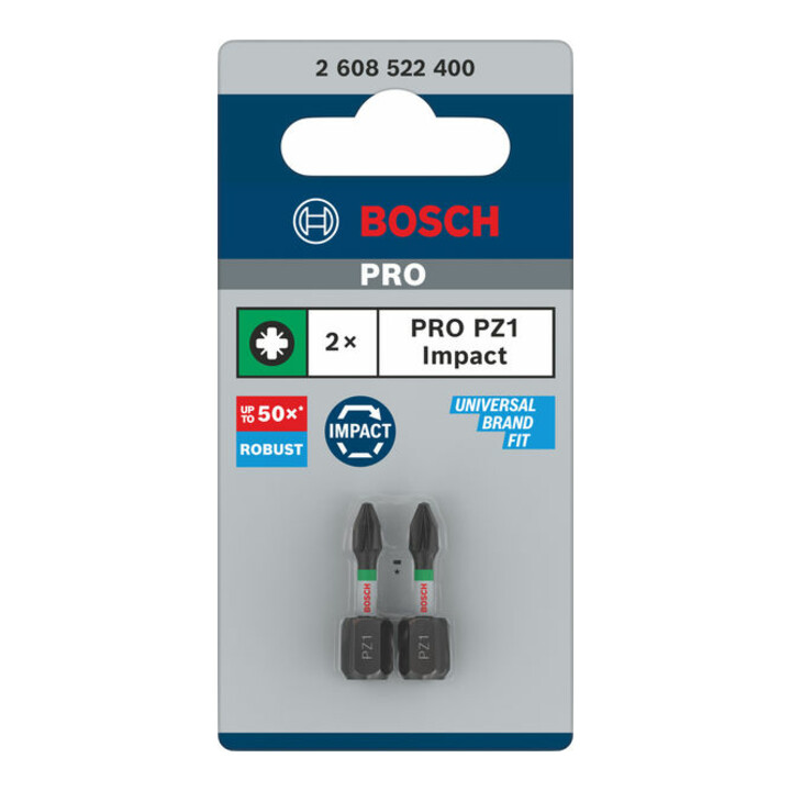 Embout de vissage Impact Control Bosch, 25 mm, 2xPZ1. Pour tournevis
