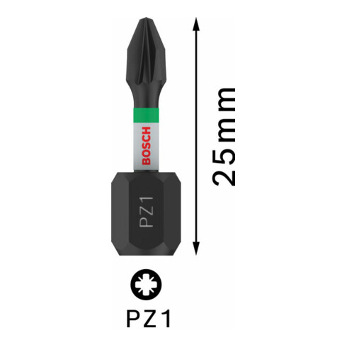 Embout de vissage Impact Control Bosch, 25 mm, 2xPZ1. Pour tournevis