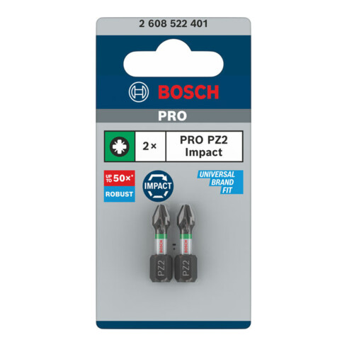 Embout de vissage Impact Control Bosch, 25 mm, 2xPZ2. Pour tournevis
