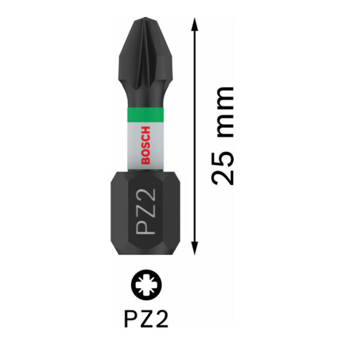 Embout de vissage Impact Control Bosch, 25 mm, 2xPZ2. Pour tournevis