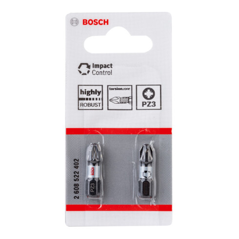 Embout de vissage Impact Control Bosch, 25 mm, 2xPZ3. Pour tournevis