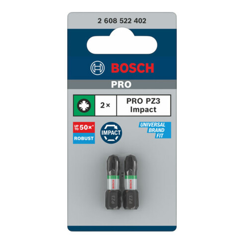 Embout de vissage Impact Control Bosch, 25 mm, 2xPZ3. Pour tournevis