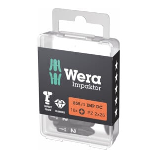 Embout Wera Impaktor pour Pozidriv, 1/4 de pouce C 6,3 set, taille de l'empreinte cruciforme : 2