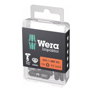 Embout Wera Impaktor pour Pozidriv, 1/4 pouce C 6,3 set, taille de la fente cruciforme : 3