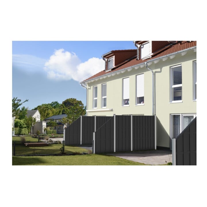 EMDEN WPC-Bretterzaun 180 x 180 cm anthrazit 4 Querriegel ALU