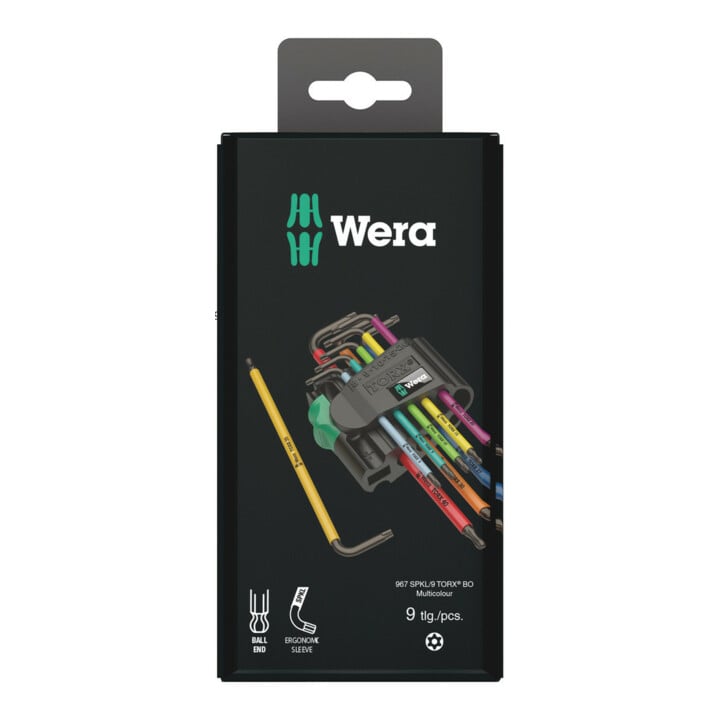Ensemble de clés mâles coudées Wera 967 SPKL 9 pièces T8 - T40 avec perçage