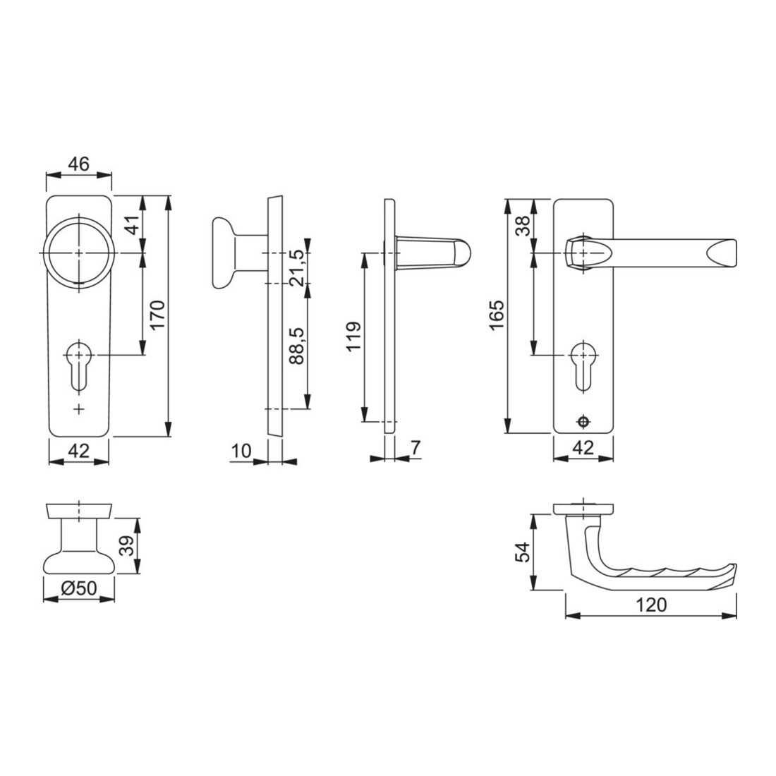 Hoppe Garniture à plaque courte London Aluminium
