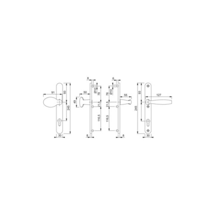 Ensemble de portes profilées Hoppe NY 76G/3346/1810 Alu.F1 PZ f.TS 67-72mm