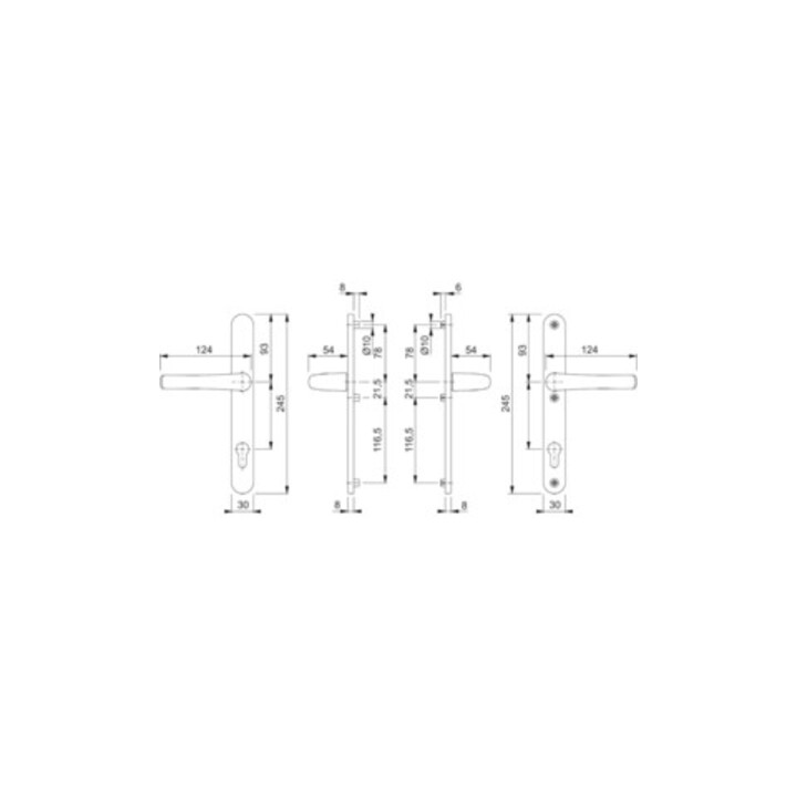 Ensemble de portes profilées Hoppe Tôkyô 1710RH/3346 Alu.F1 PZ f.TS 57-62mm