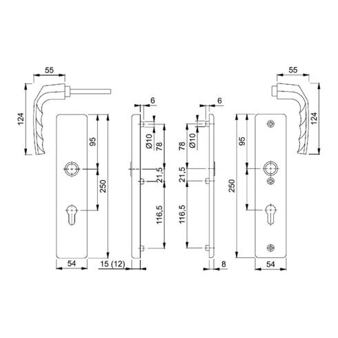 Ensemble de béquilles de protection Hoppe Birmingham Aluminium