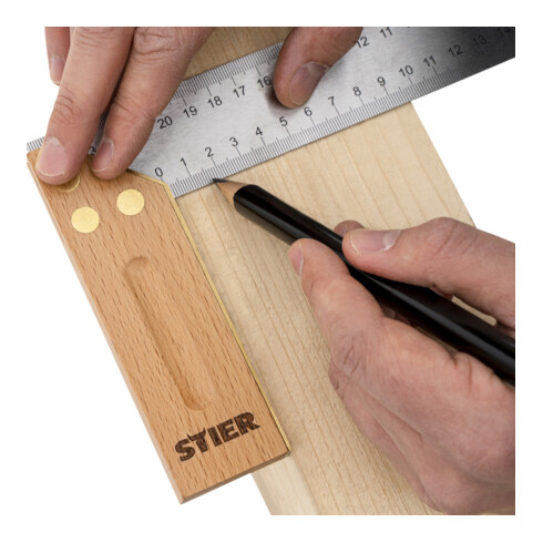 Equerre à chapeau/Equerre de menuisier STIER, hêtre, 90° / 45°, 250 mm