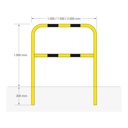 Rampe de protection Moravia pour l'intérieur, noir/jaune pour le montage par chevilles 1000 mm 48 mm