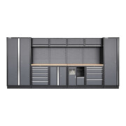 Equipement d'atelier STIER Basic 6 pièces avec panneau perforé et plan de travail en bois multiplis lxPxH 4 235x460x2 000 mm