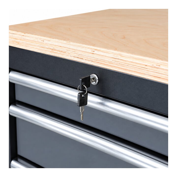 Equipement d'atelier STIER Basic 6 pièces avec panneau perforé et plan de travail en bois multiplis lxPxH 4 235x460x2 000 mm