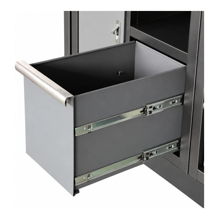 Equipement d'atelier STIER Basic 6 pièces avec panneau perforé et plan de travail en bois multiplis lxPxH 4 235x460x2 000 mm