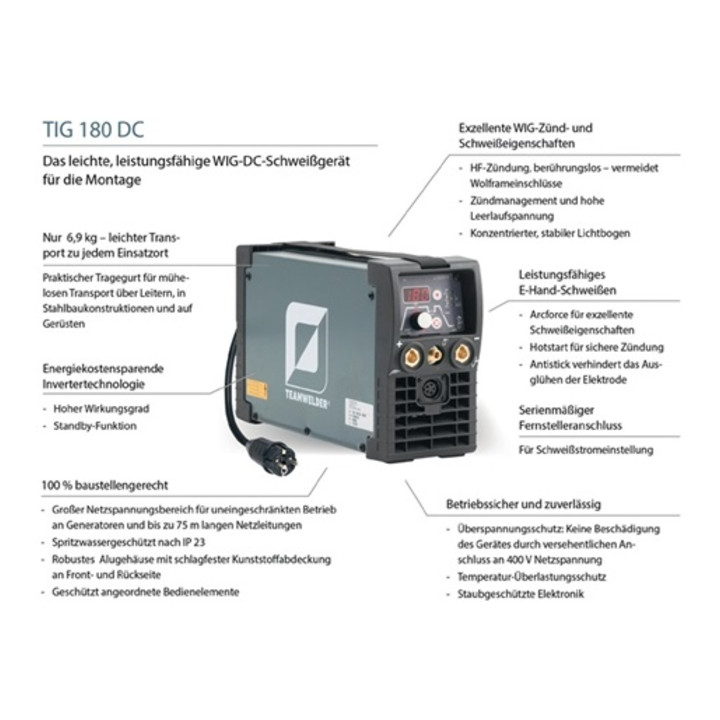 Équipement de soudage TEAMWELDER TIG 180 DC puls set d'accessoires 5 - 180 A