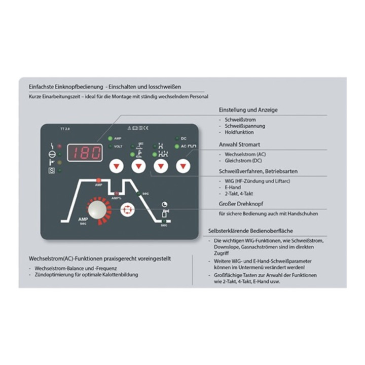 Équipement de soudage TIG TIG 180 AC/DC puls Set avec accessoires 5 - 180 A refr