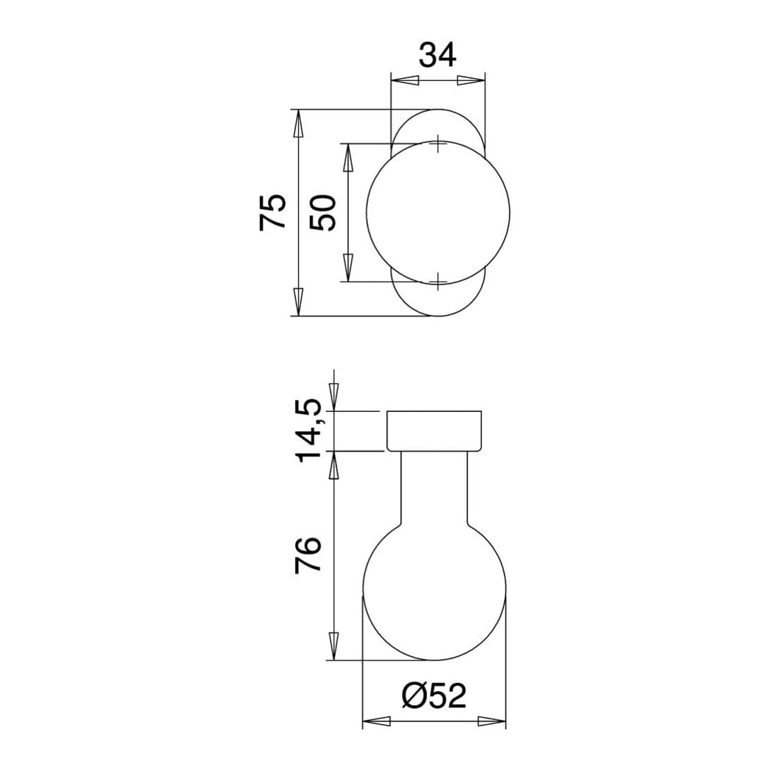 EST Bouton de porte profilé 2033/5020 Matériau VA 4-PTS.M12mm fixe EDI