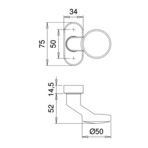 EST Bouton de porte profilée 2033/1610 Matériau VA 4-PTS 8mm fixe/rotatif EDI