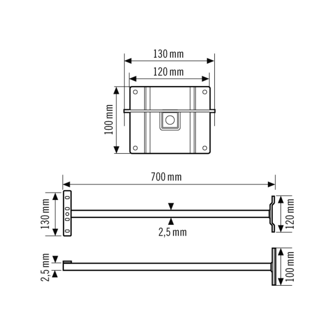 ESYLUX Bras mural avec adaptateur pour OFL-/AFL-SUN FL WALL ARM 700 BK