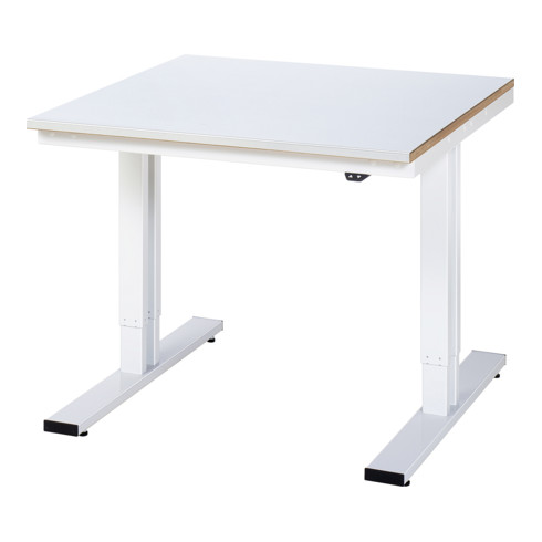 Établi adlatus RAU 300 réglable en hauteur électriquement Plan de travail avec revêtement en tôle d'acier 1000 mm x 1000 mm