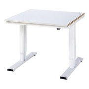 Établi adlatus RAU 300 réglable en hauteur électriquement Plan de travail avec revêtement en tôle d'acier 1000 mm x 1000 mm
