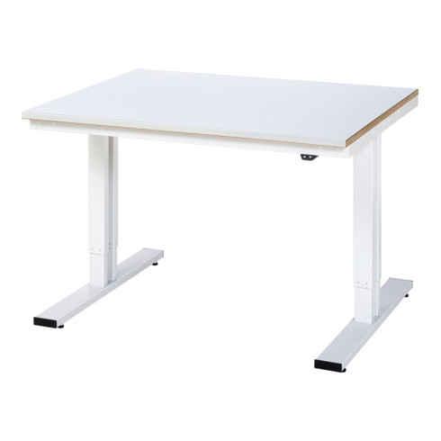 Établi adlatus RAU 300 réglable en hauteur électriquement Plan de travail avec revêtement en tôle d'acier 1250 mm x 1000 mm