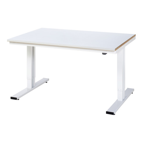 Établi adlatus RAU 300 réglable en hauteur électriquement Plan de travail avec revêtement en tôle d'acier 1500 mm x 1000 mm
