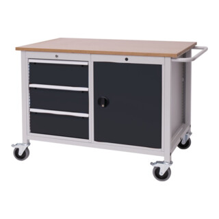 Etabli Bedrunka+Hirth B1250xT750xH935mm Hêtre Multiplex gris clair anthracite 3Schubl. 1door