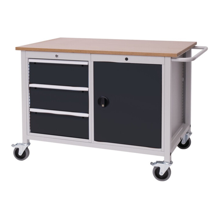 Etabli Bedrunka+Hirth B1250xT750xH935mm Hêtre Multiplex gris clair anthracite 3Schubl. 1door