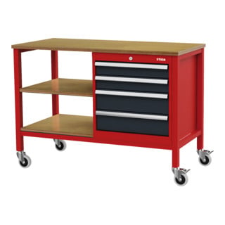 Établi mobile en caisson STIER rouge/gris anthracite 960 mm
